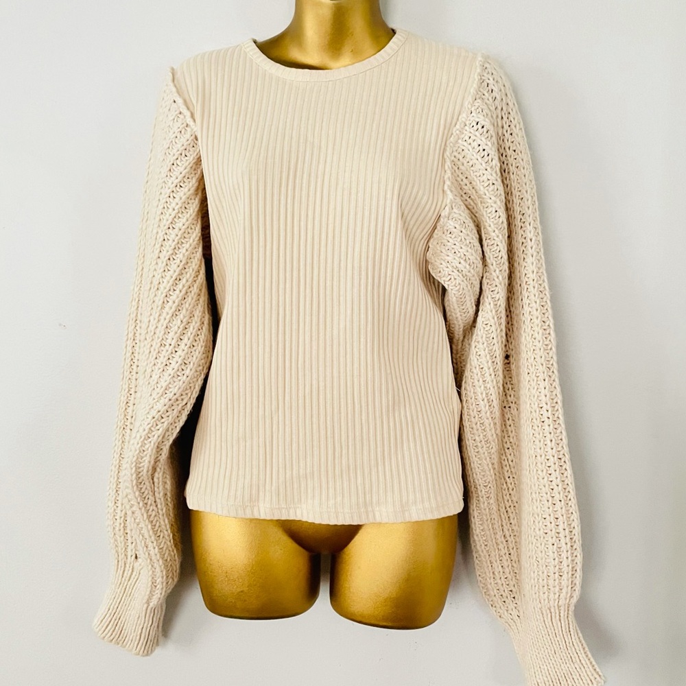 Zara ribbed bubble sleeve sweater cream knitted size medium